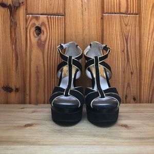 Michael Kors Black Velveteen & Gold Trimmed Heels